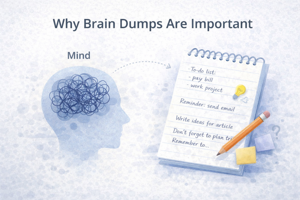 Illustration showing thoughts being written down to reduce mental clutter