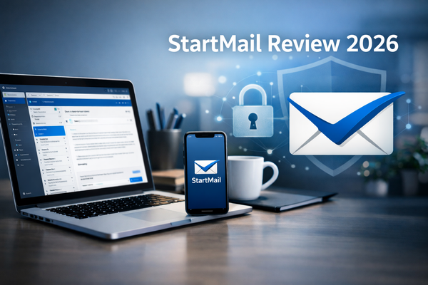 StartMail Review 2026 feature image showing the StartMail inbox, logo, and privacy-focused email workspace.
