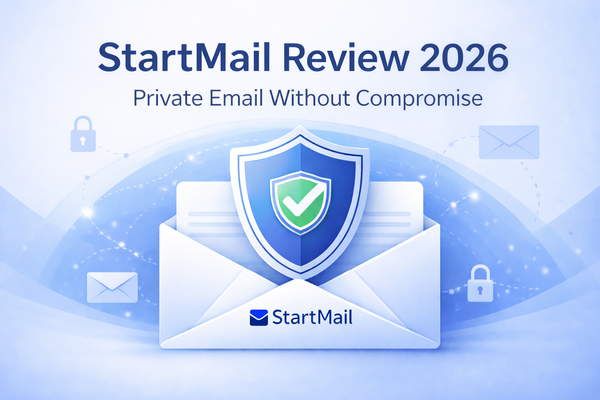 StartMail Review 2026 feature image showing an email envelope with a privacy shield symbolising secure and private email.
