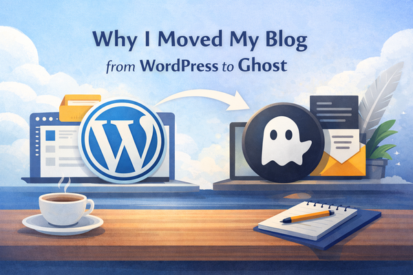 Illustration showing a move from WordPress to Ghost for blogging